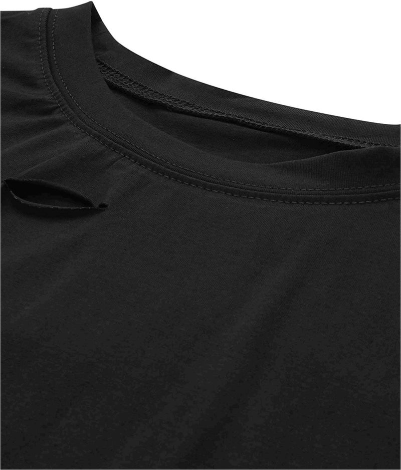 SweatyRocks Women's Summer Short Sleeve Tee Distressed Ripped Crop T-shirt Tops Black S - Image 3